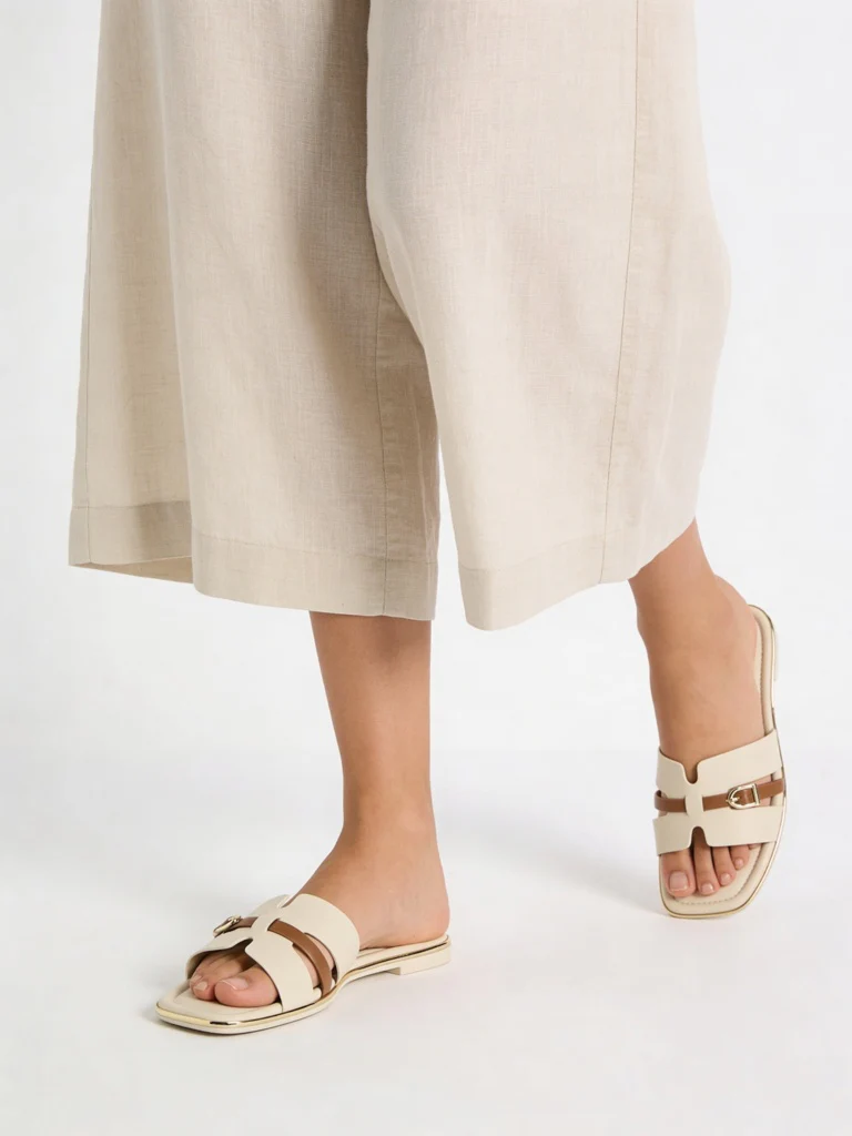 LUNA BLU Ivory Buckle Detailed Slides
