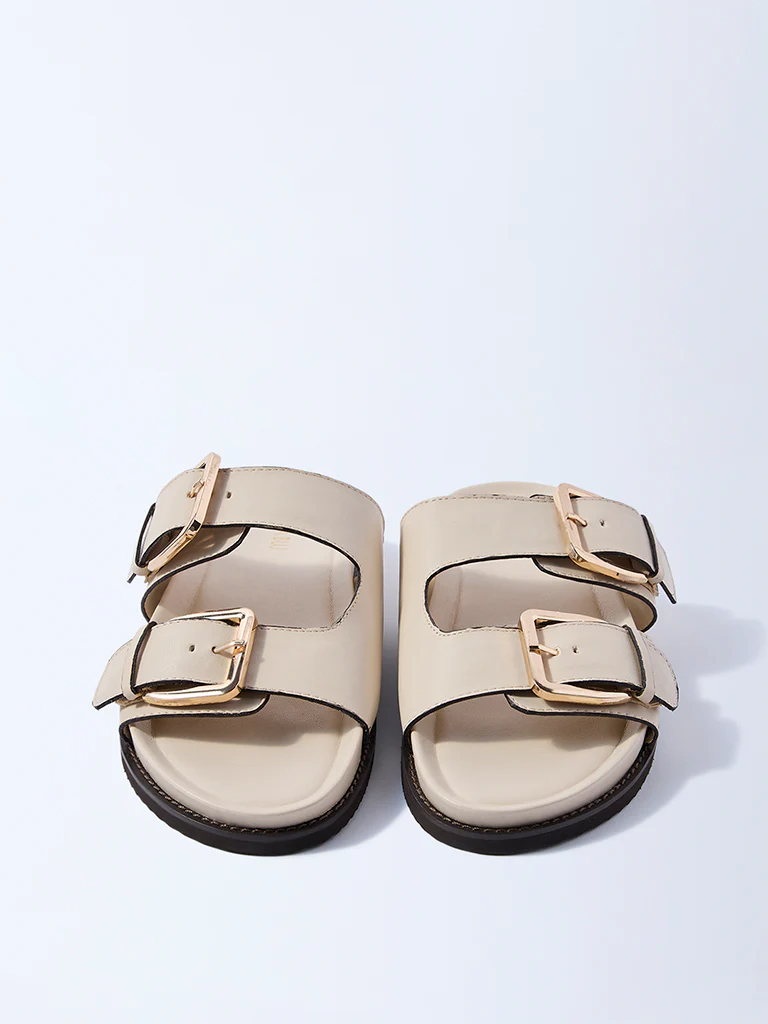 LUNA BLU Ivory Buckled Slip-On Sandals - Image 3
