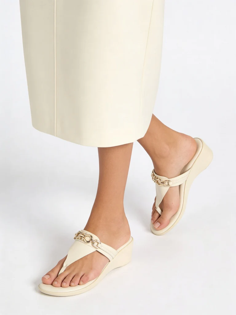 LUNA BLU Ivory Chain-Detailed Comfort Sandals
