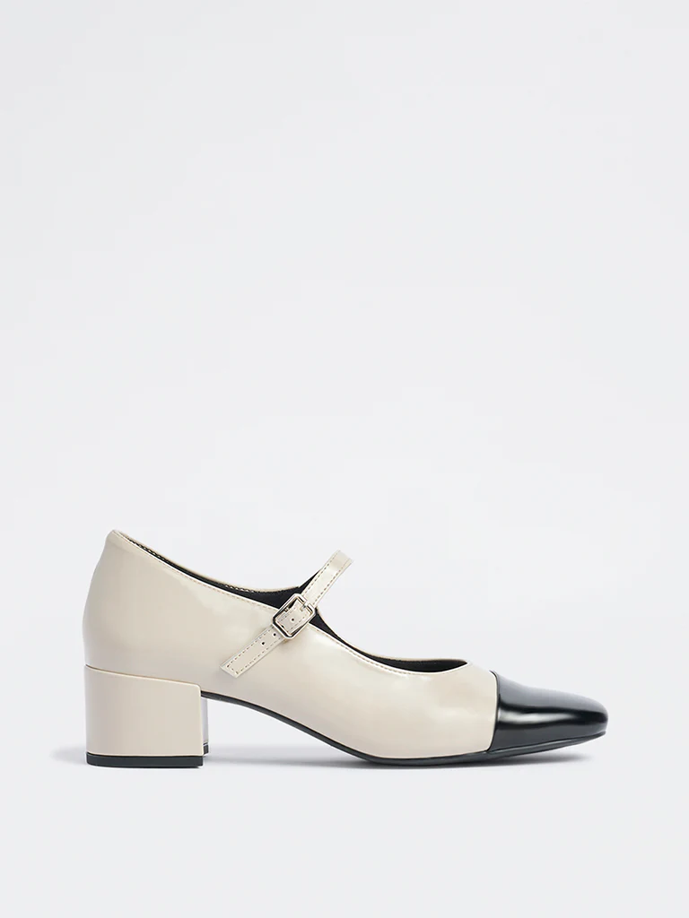 LUNA BLU Ivory Colour-Block Mary Jane Shoes