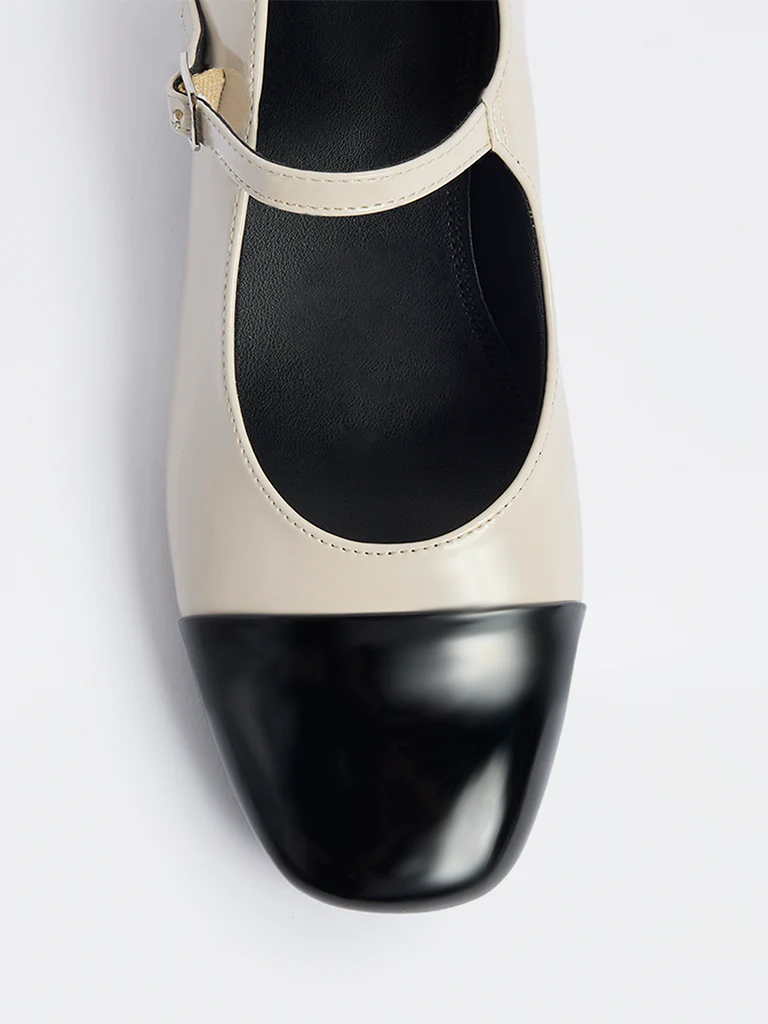 LUNA BLU Ivory Colour-Block Mary Jane Shoes - Image 3