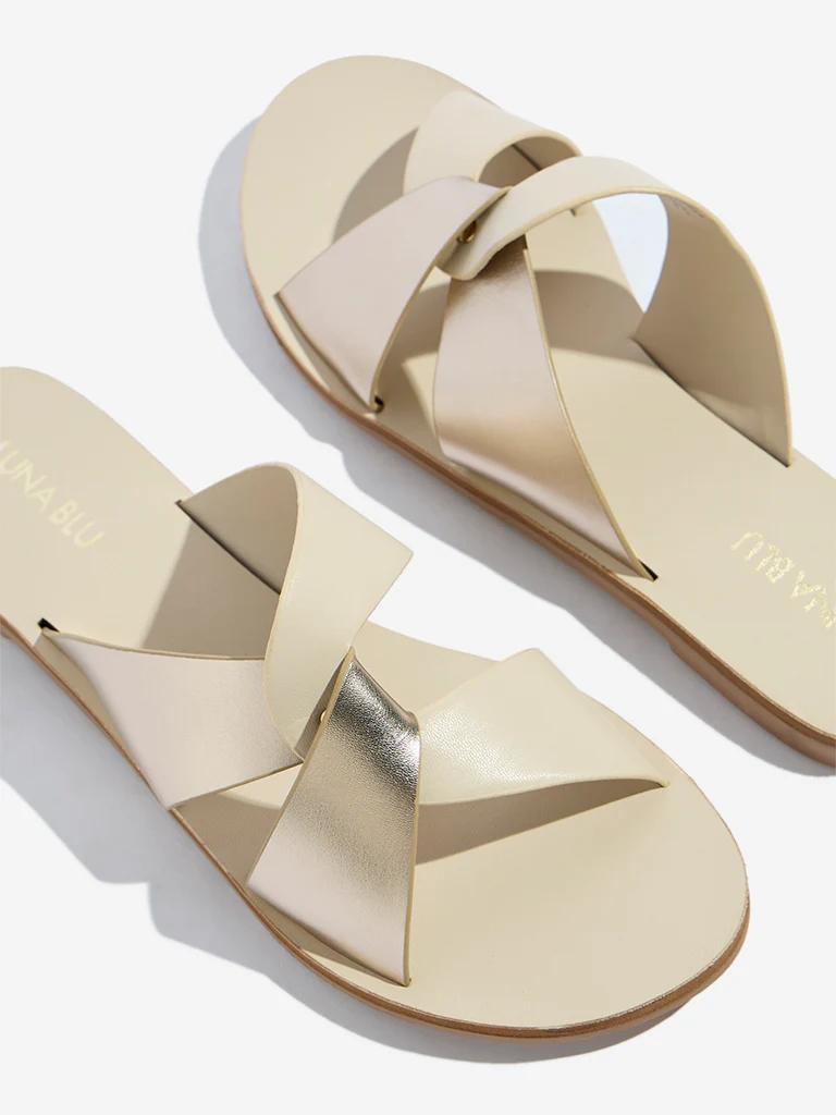 LUNA BLU Ivory Criss-Cross Strap Slides - Image 4