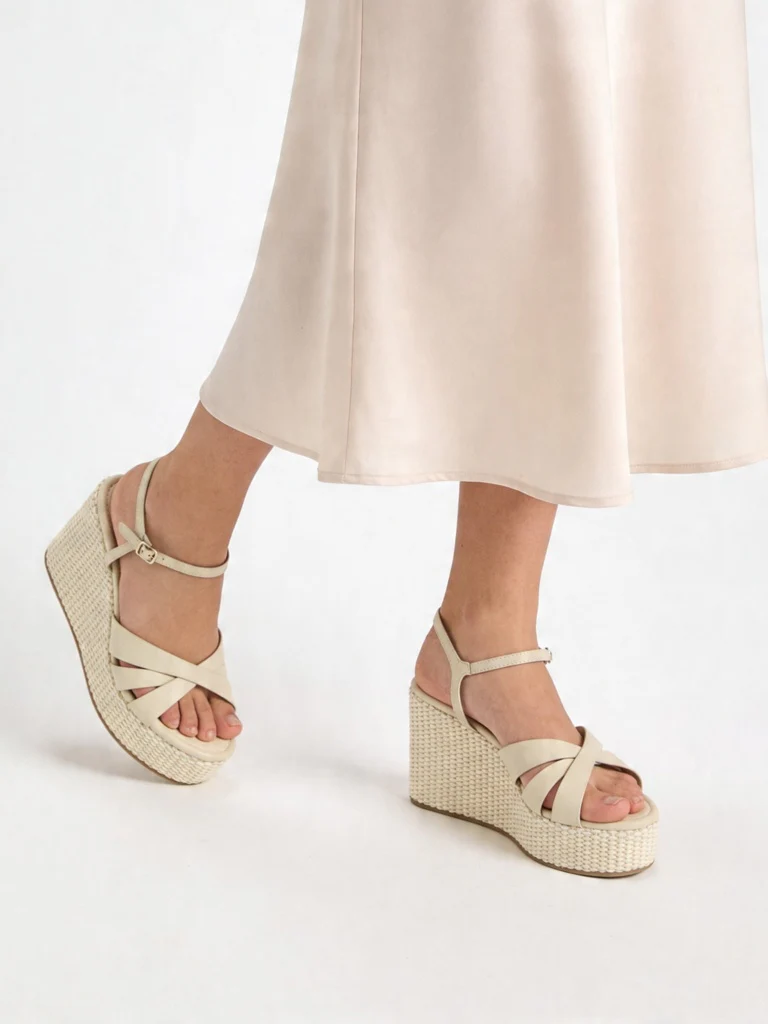 LUNA BLU Ivory Cross-Strap Raffia Wedge-Heel Sandals