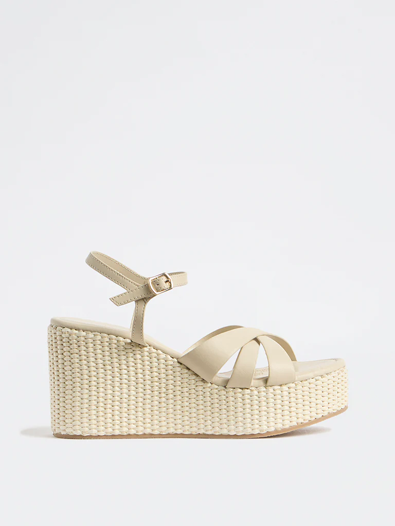 LUNA BLU Ivory Cross-Strap Raffia Wedge-Heel Sandals - Image 2