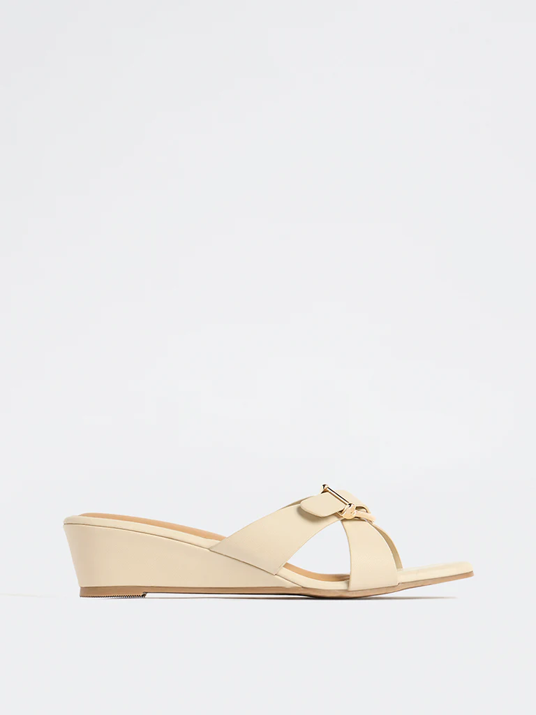 LUNA BLU Ivory Cross-Strap Wedge-Heel Sandals