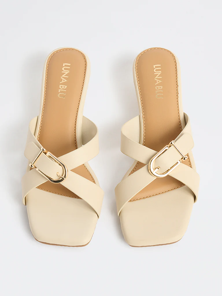 LUNA BLU Ivory Cross-Strap Wedge-Heel Sandals - Image 2