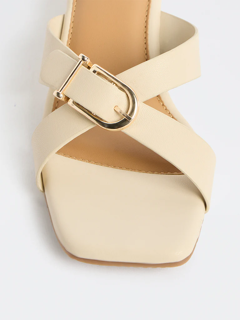 LUNA BLU Ivory Cross-Strap Wedge-Heel Sandals - Image 3