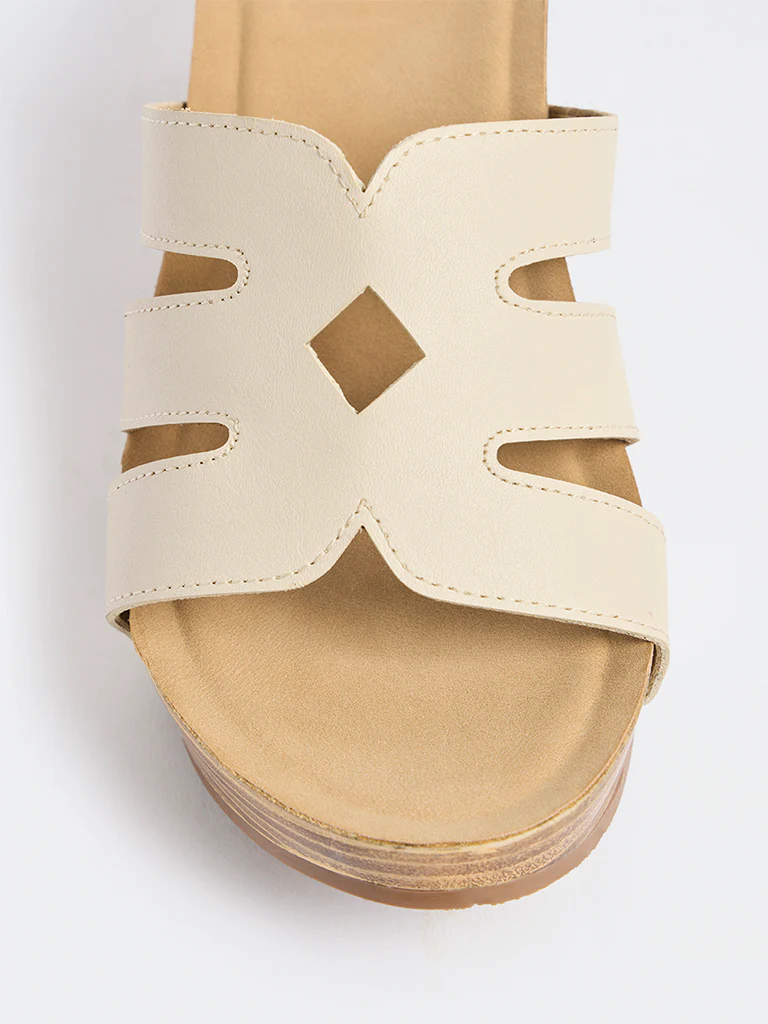 LUNA BLU Ivory Cut-Out Detailed Wedge-Heel Sandals - Image 4