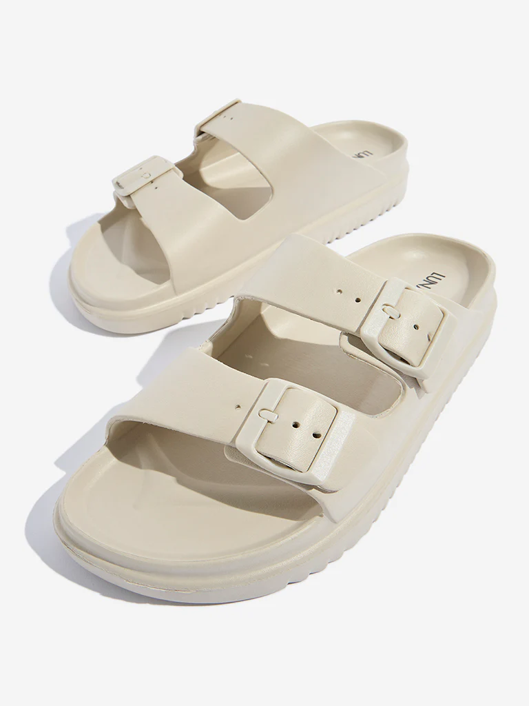 LUNA BLU Ivory Double Band Slip-On Sandals - Image 3