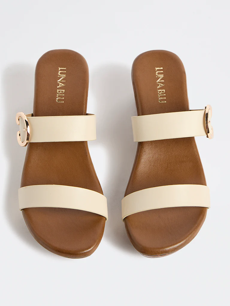LUNA BLU Ivory Double-Strap Block Sandals - Image 3