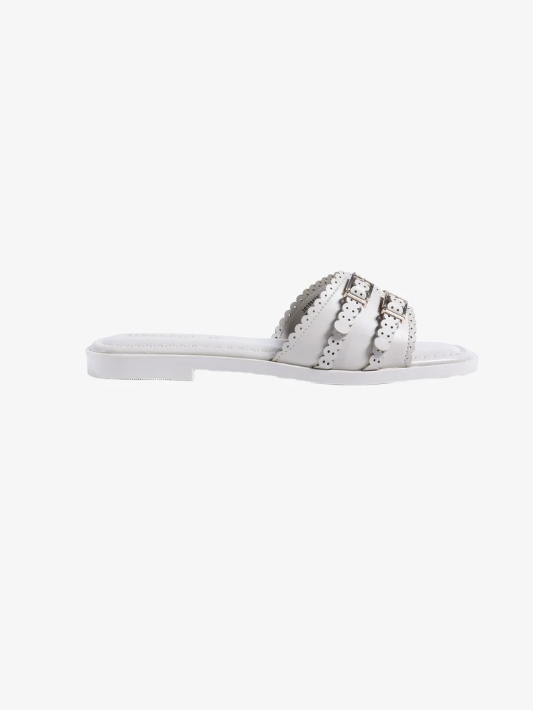LUNA BLU Ivory Double Strap Slip-On Sandals - Image 3