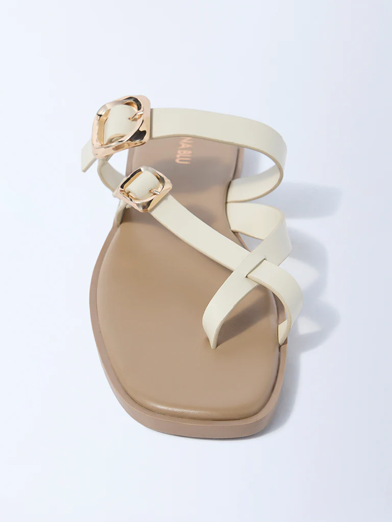 LUNA BLU Ivory Dual-Strap Buckled Slides - Image 3
