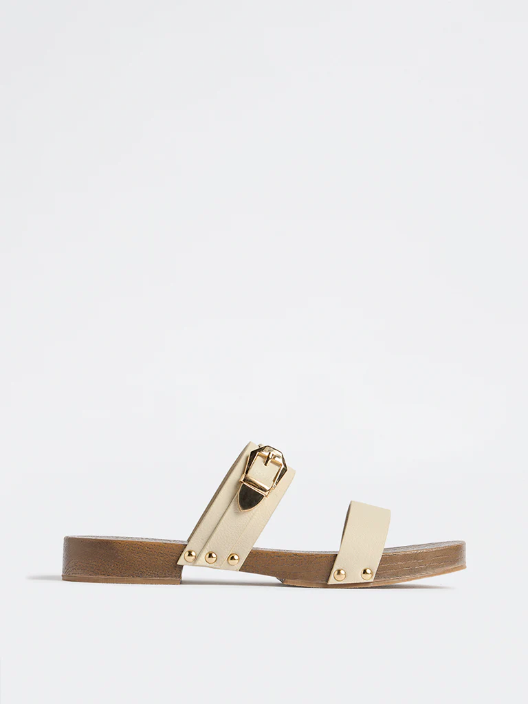 LUNA BLU Ivory Dual Strap Flat Sandals - Image 2