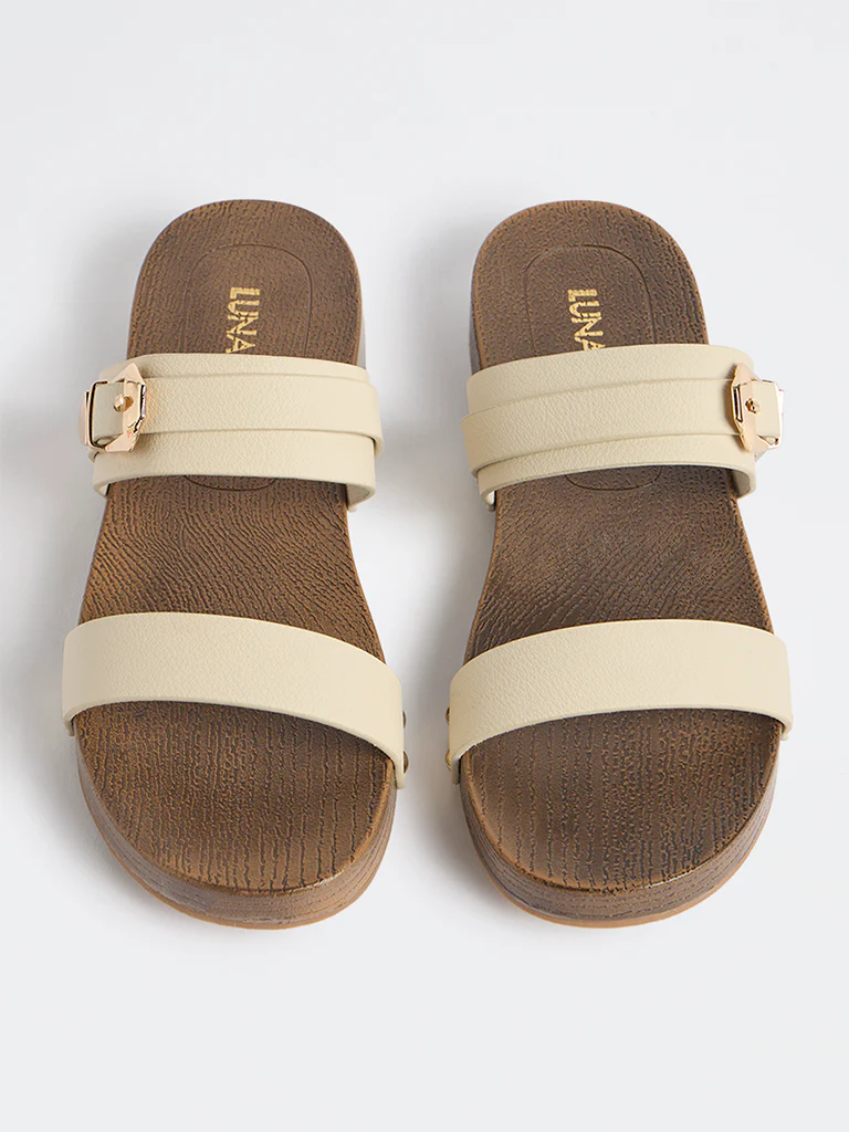 LUNA BLU Ivory Dual Strap Flat Sandals - Image 3