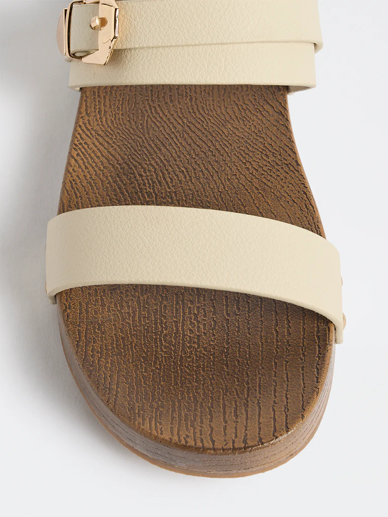 LUNA BLU Ivory Dual Strap Flat Sandals - Image 4