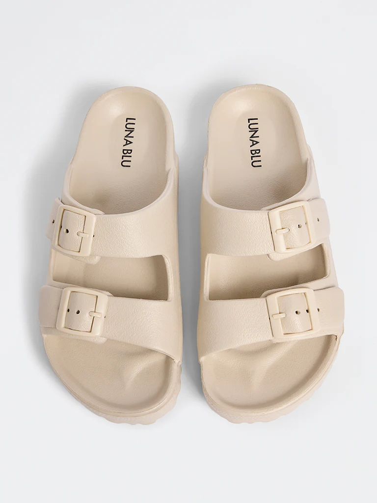 LUNA BLU Ivory Dual-Strap Slip-On Sandals