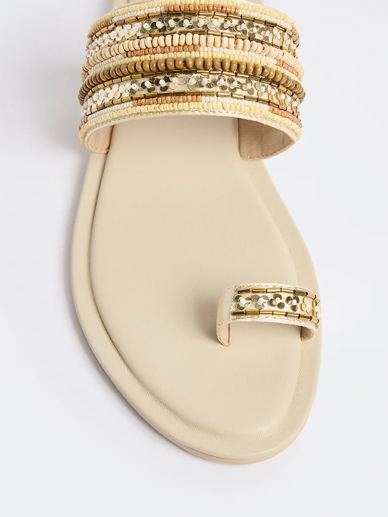 LUNA BLU Ivory Embellished Kolhapuri Sandals - Image 3