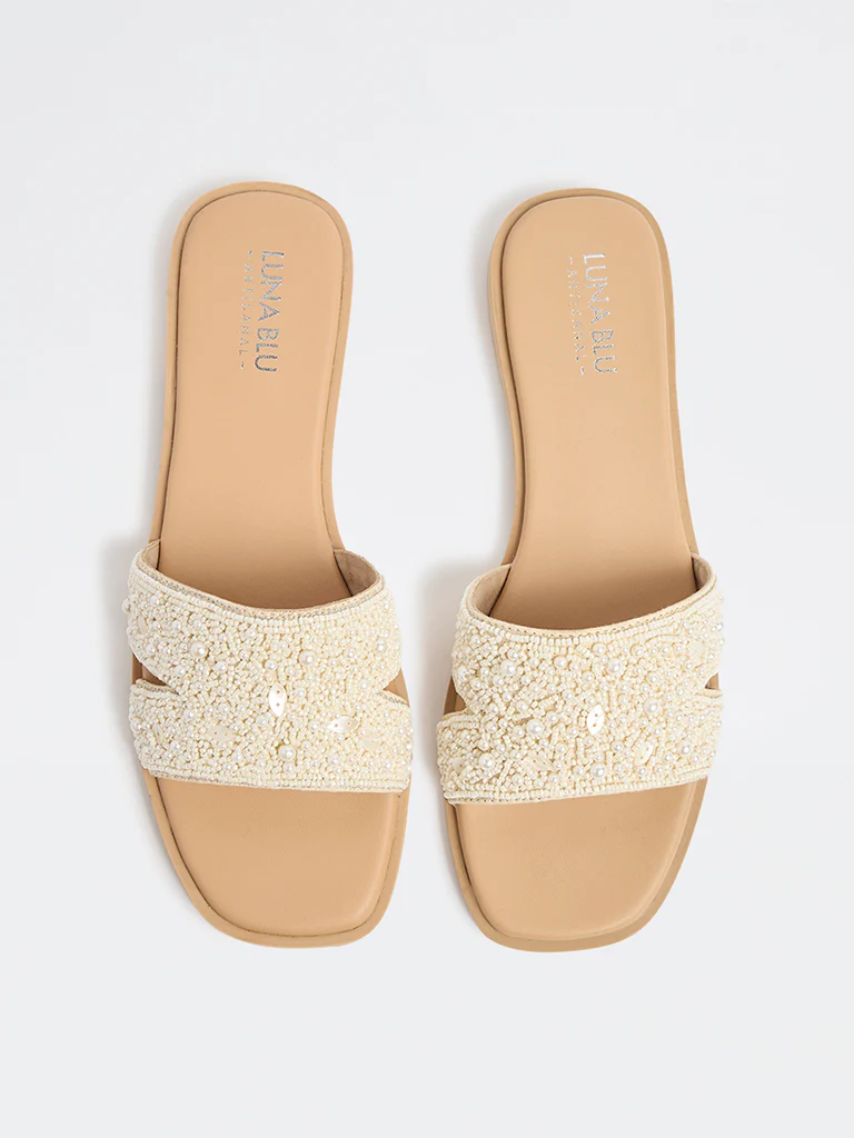 LUNA BLU Ivory Embellished Slides - Image 2