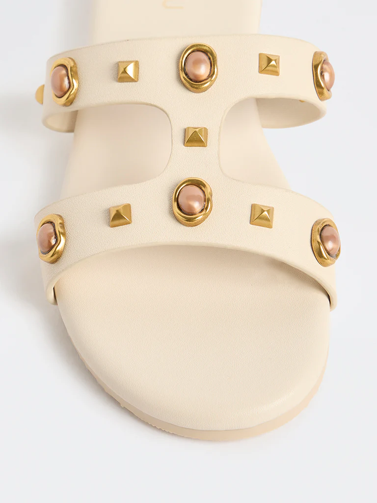 LUNA BLU Ivory Embellished Slides - Image 4