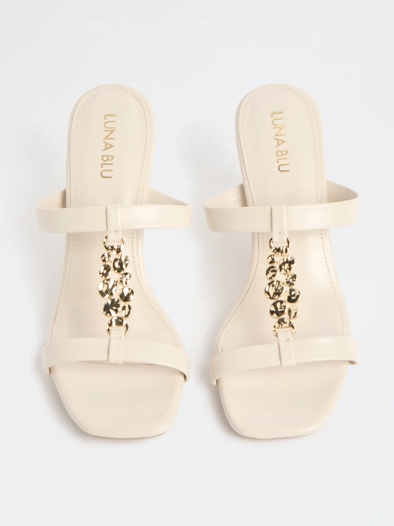 LUNA BLU Ivory Embellished Strap Heel Sandals - Image 3