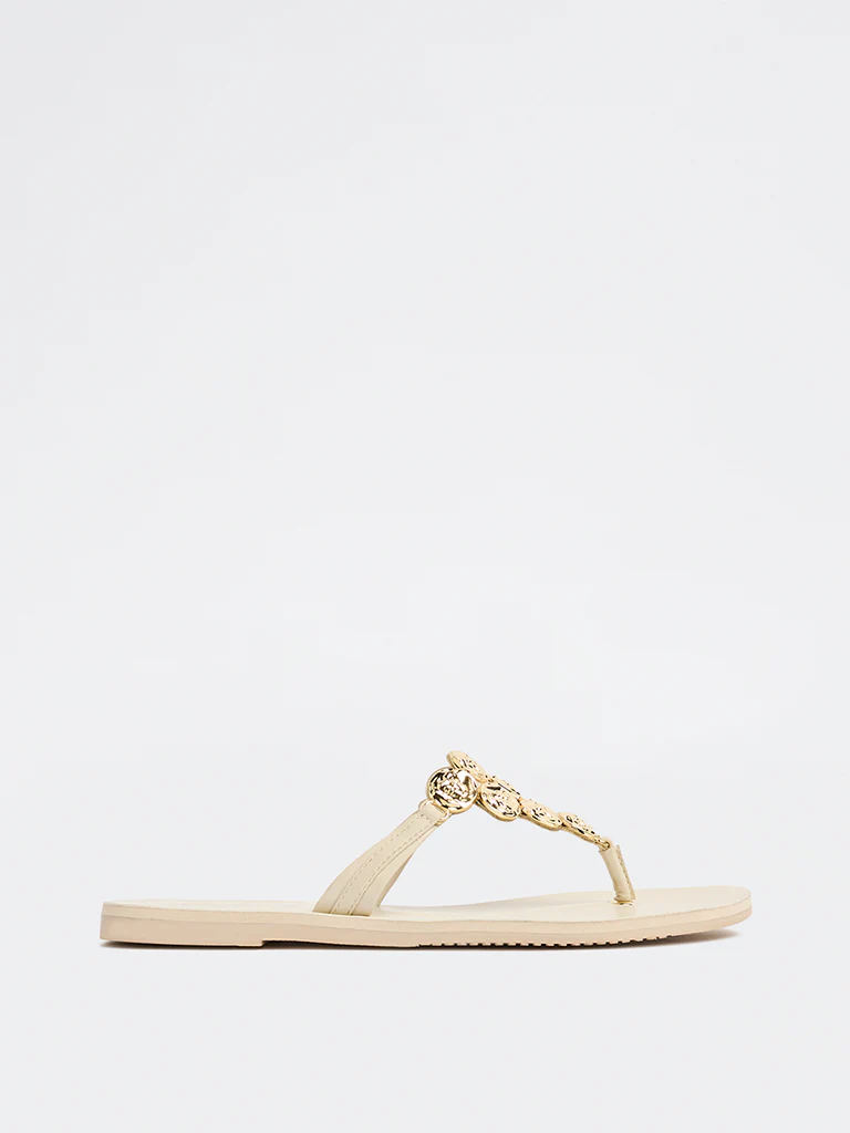 LUNA BLU Ivory Embellished Thong Slides - Image 2