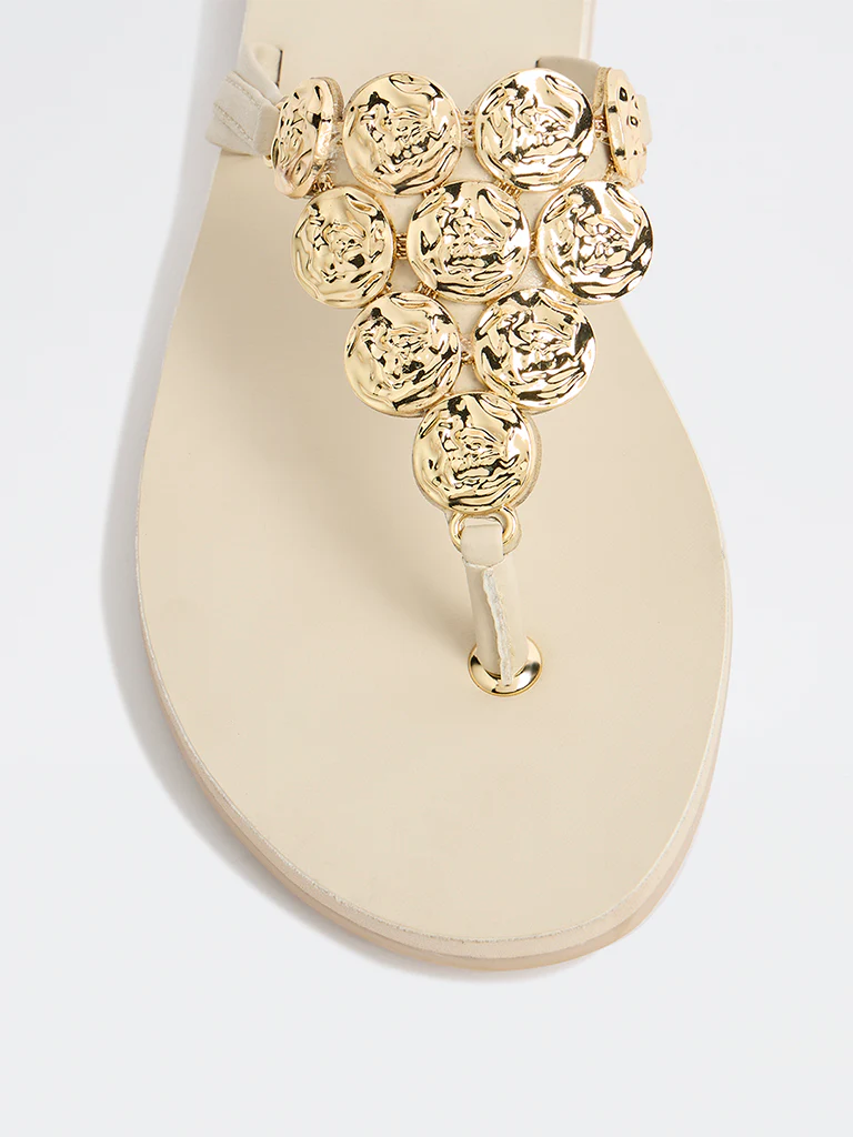 LUNA BLU Ivory Embellished Thong Slides - Image 4