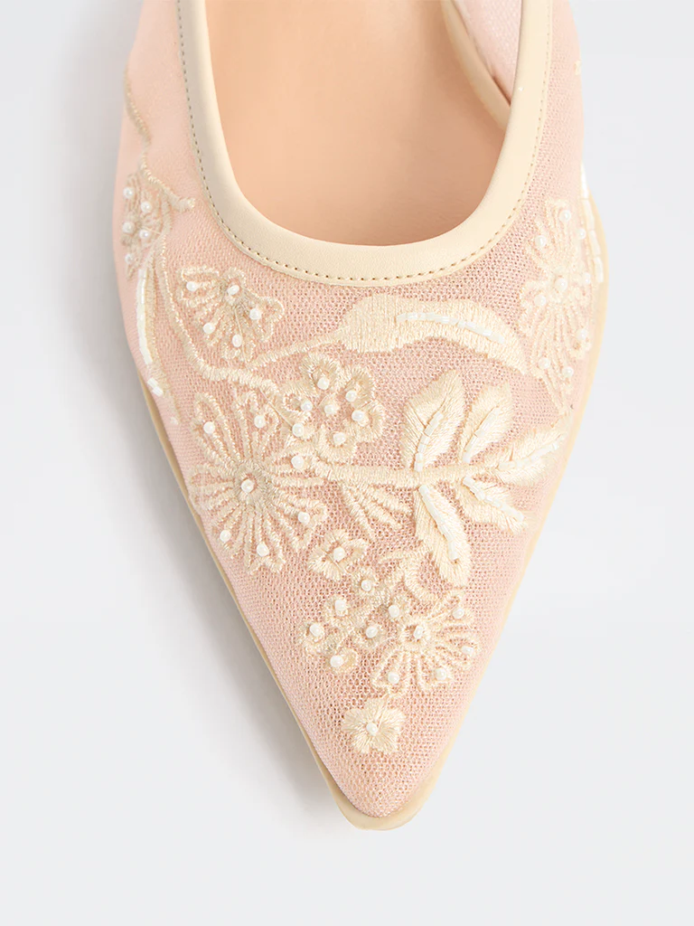 LUNA BLU Ivory Embroidered Kitten Heel Mules - Image 3