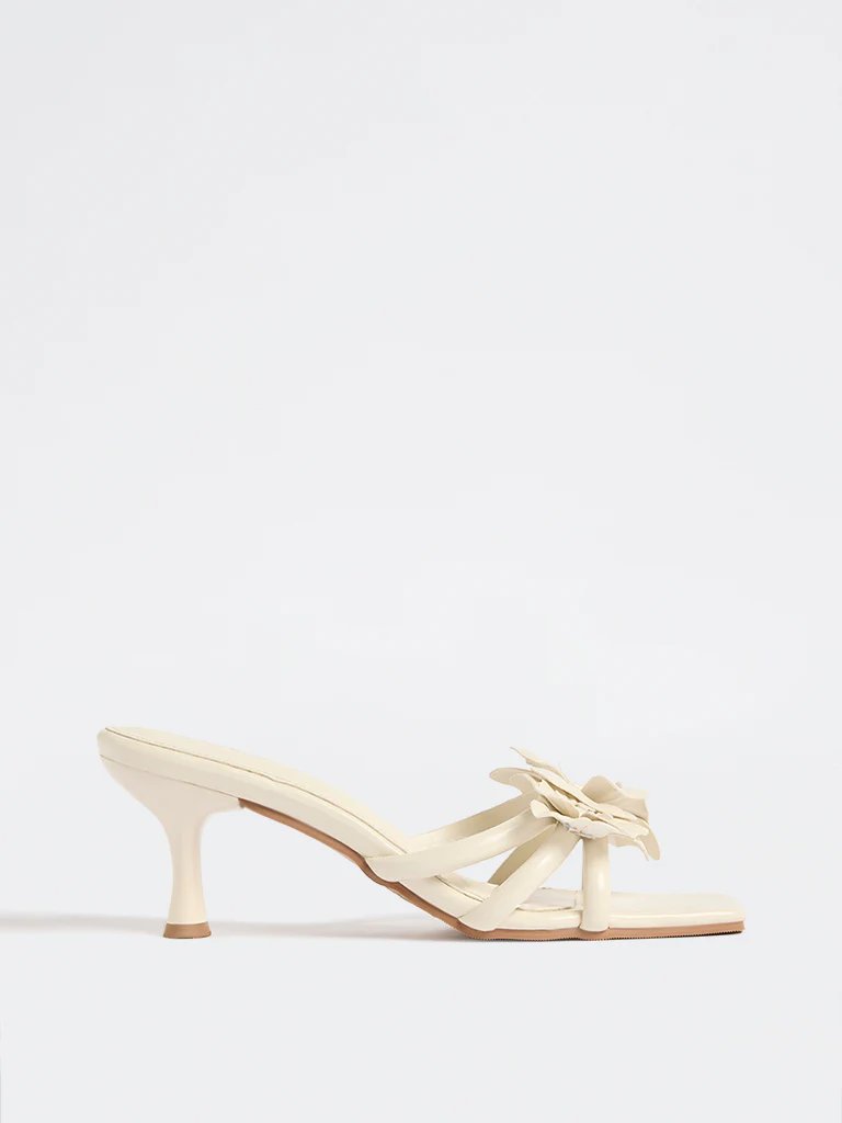 LUNA BLU Ivory Floral Design Heel Sandals - Image 2