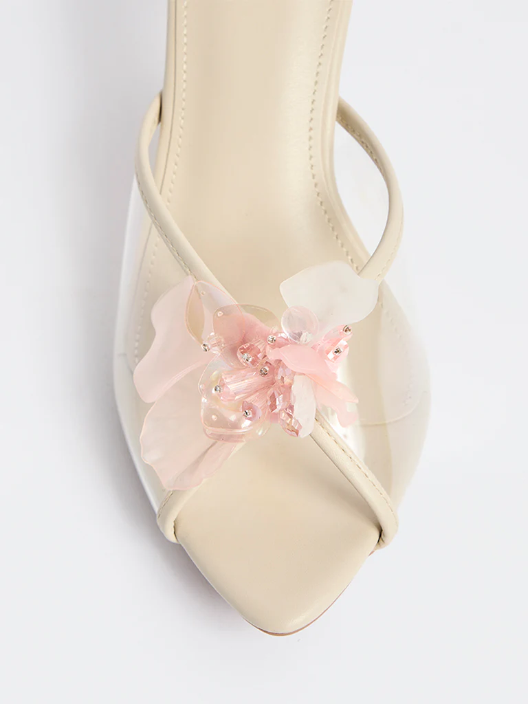 LUNA BLU Ivory Floral-Detailed Heel Sandals - Image 4