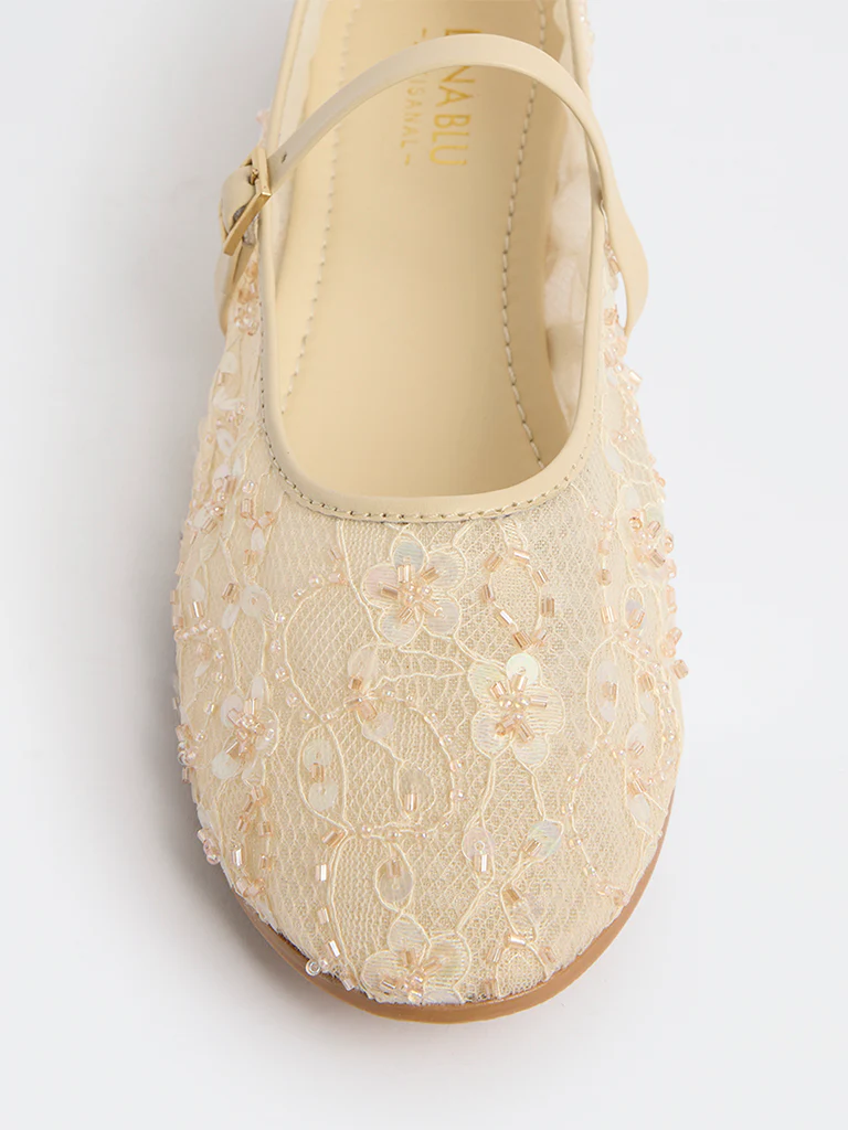 LUNA BLU Ivory Floral Embellished Mary Jane Shoes - Image 3