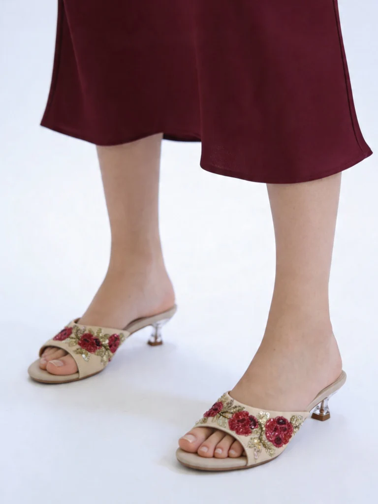 LUNA BLU Ivory Floral Embroidered Heel Sandals - Image 2