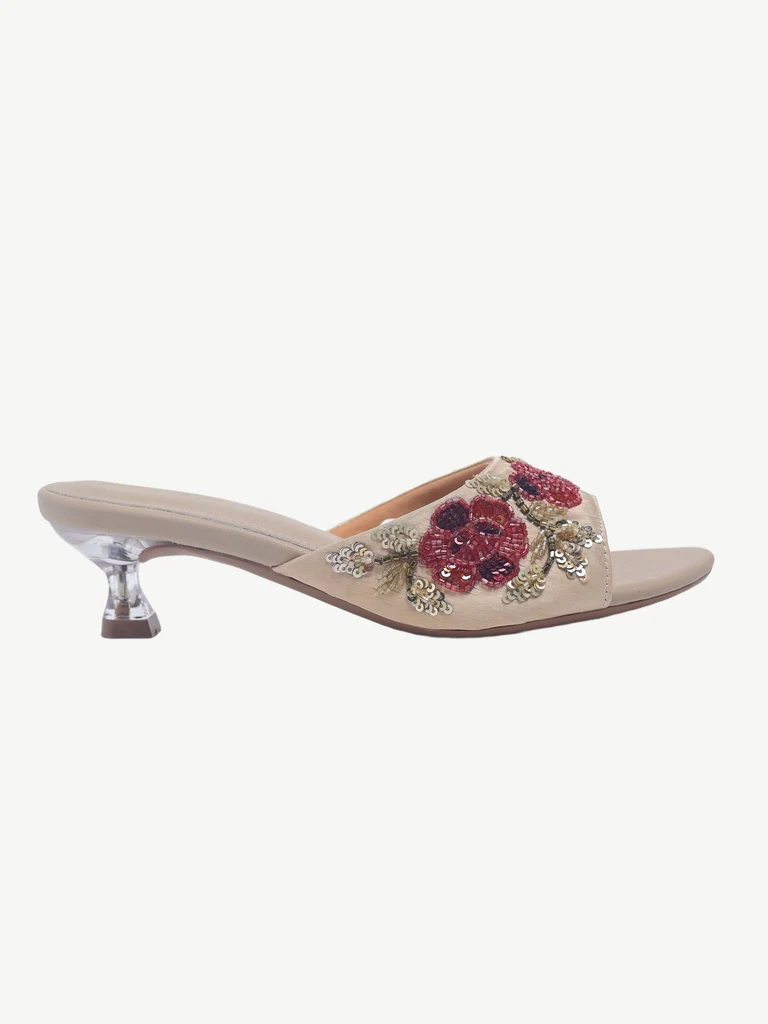 LUNA BLU Ivory Floral Embroidered Heel Sandals - Image 4