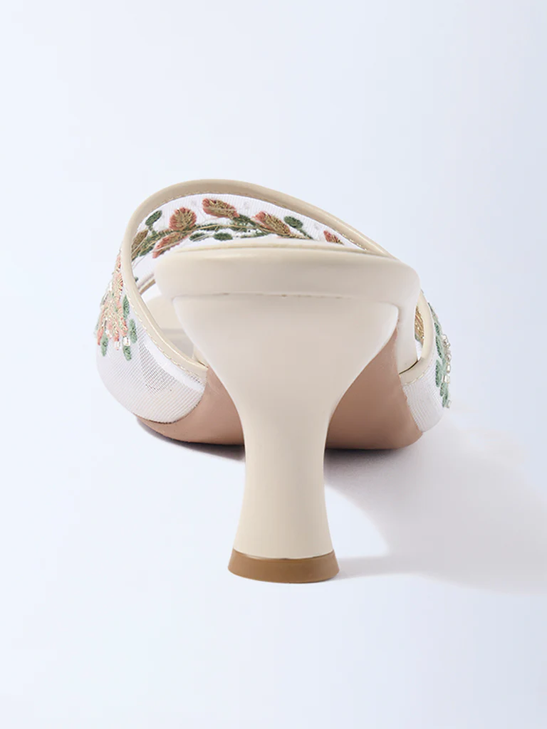 LUNA BLU Ivory Floral Embroidered Kitten Heel Sandals - Exclusive - Image 3