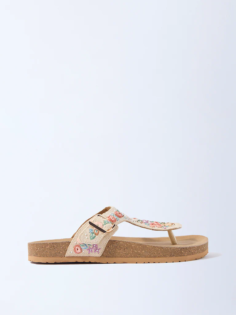 LUNA BLU Ivory Floral Embroidered Thong-Strap Sandals - Exclusive - Image 2
