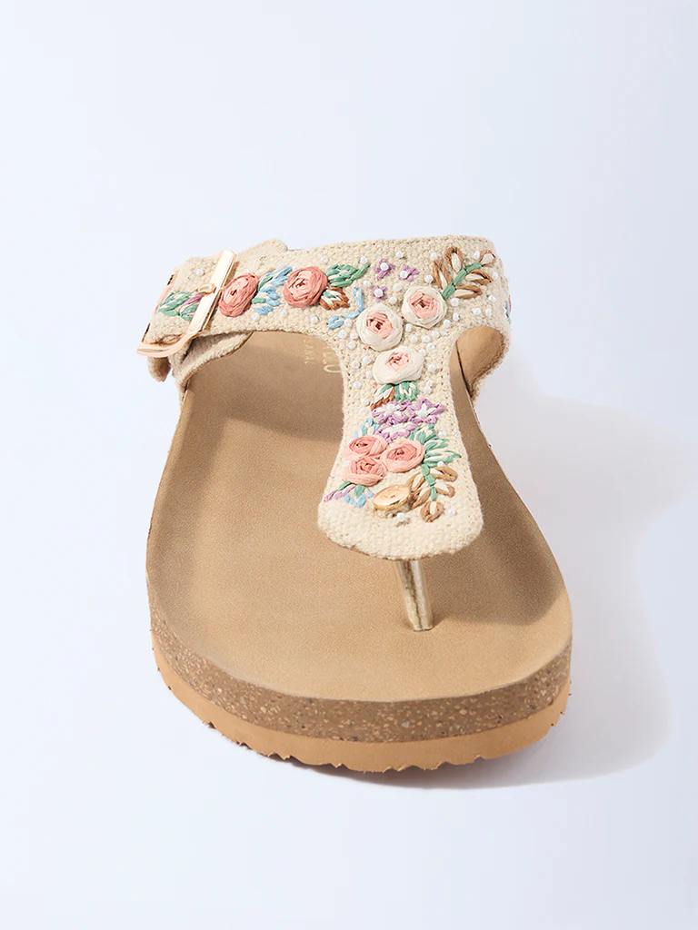 LUNA BLU Ivory Floral Embroidered Thong-Strap Sandals - Exclusive - Image 3