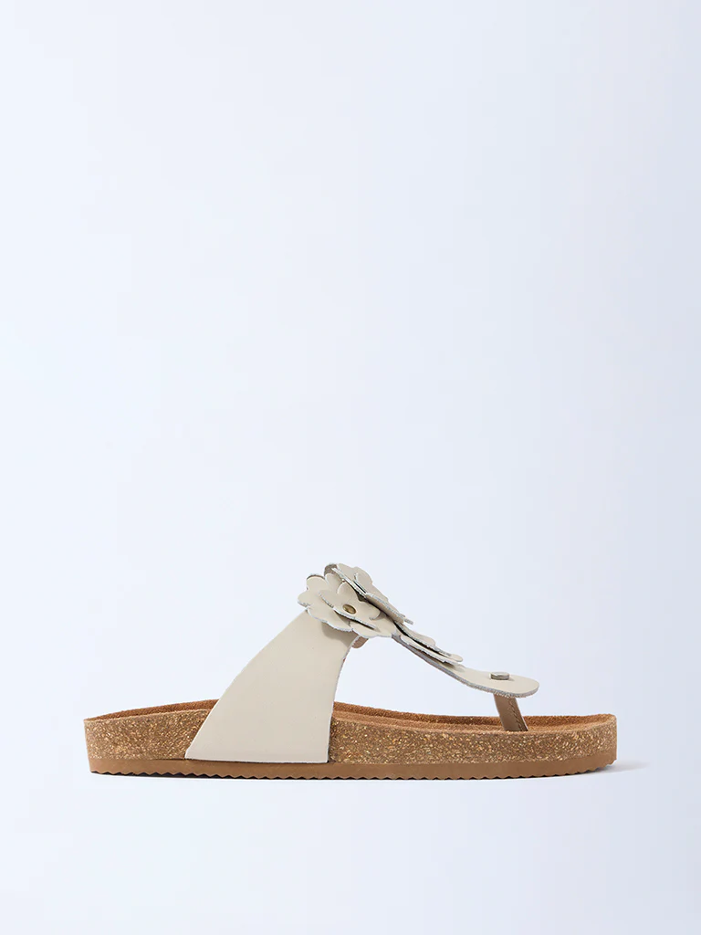 LUNA BLU Ivory Floral Thong-Strap Leather Sandals