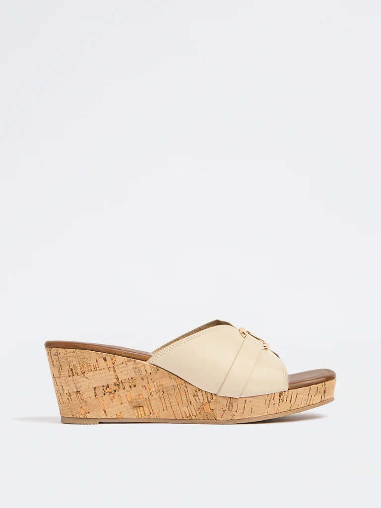 LUNA BLU Ivory Hardware-Detailed Wedge-Heel Sandals - Image 2