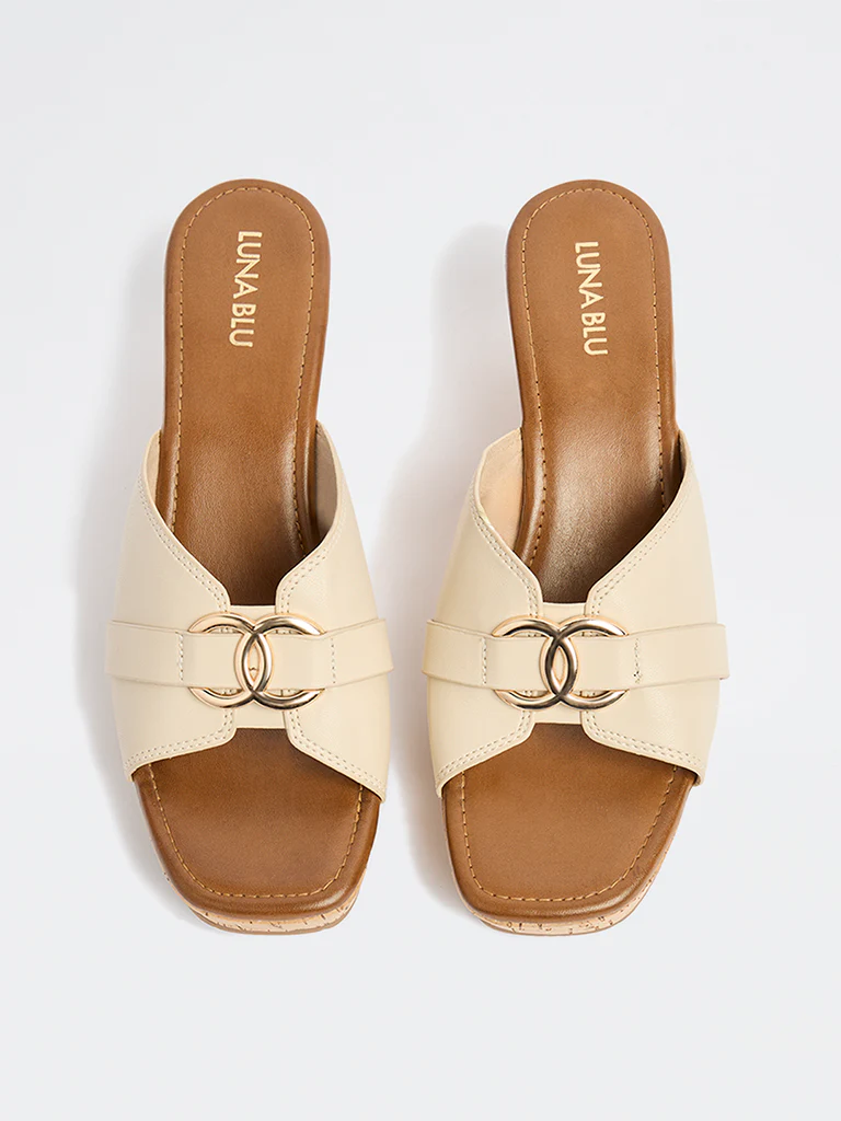 LUNA BLU Ivory Hardware-Detailed Wedge-Heel Sandals - Image 3
