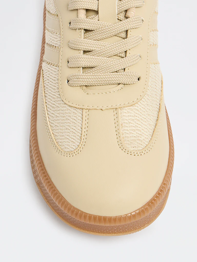 LUNA BLU Ivory Lace-Up Textured Sneakers - Image 4