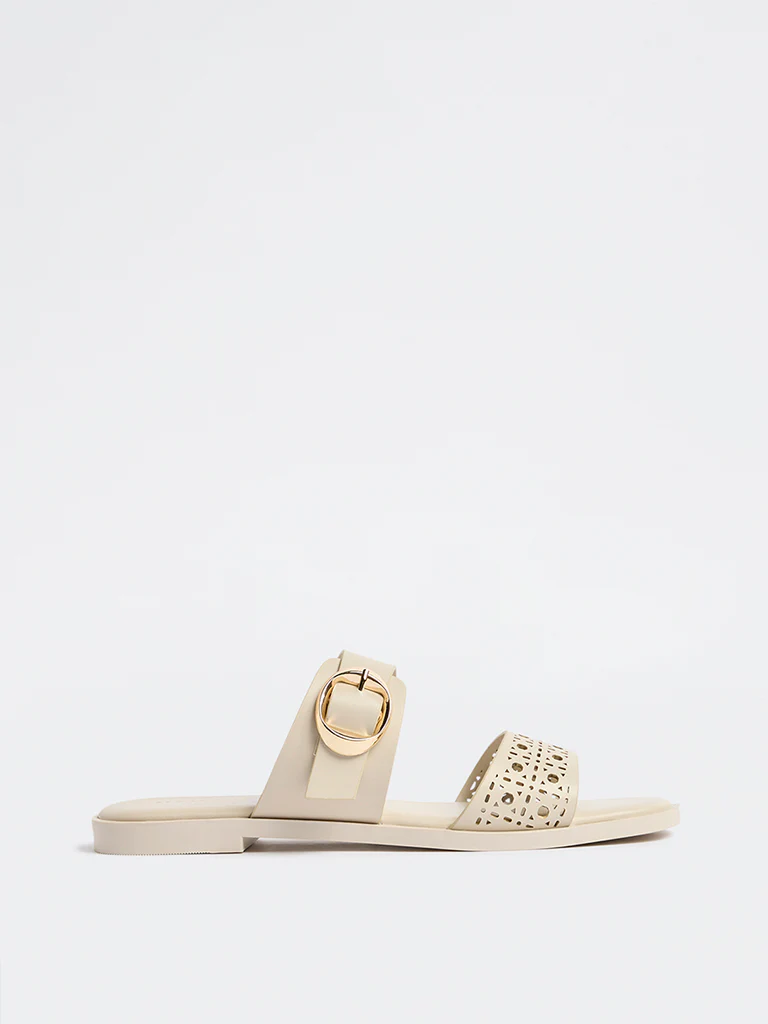 LUNA BLU Ivory Laser-Cut Sandals