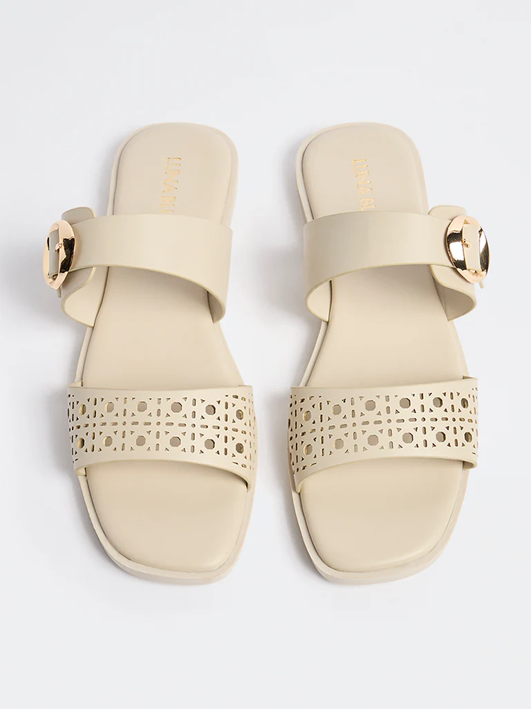 LUNA BLU Ivory Laser-Cut Sandals - Image 2