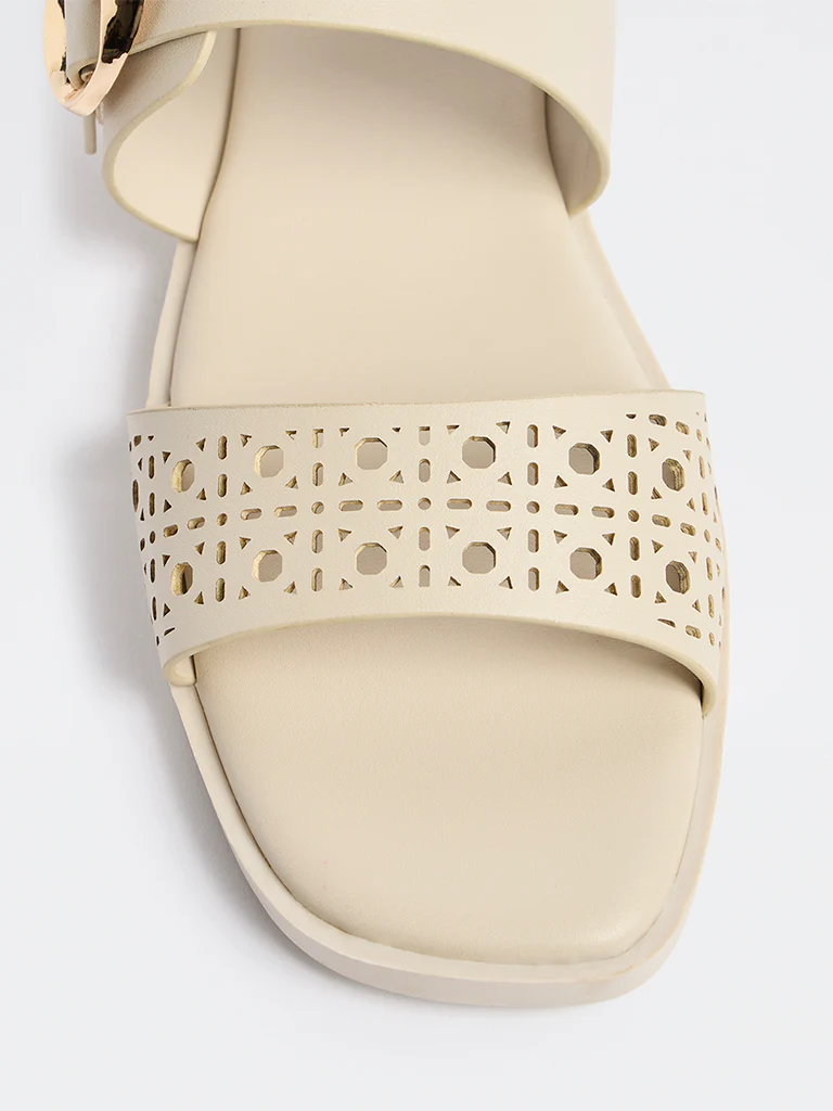 LUNA BLU Ivory Laser-Cut Sandals - Image 3