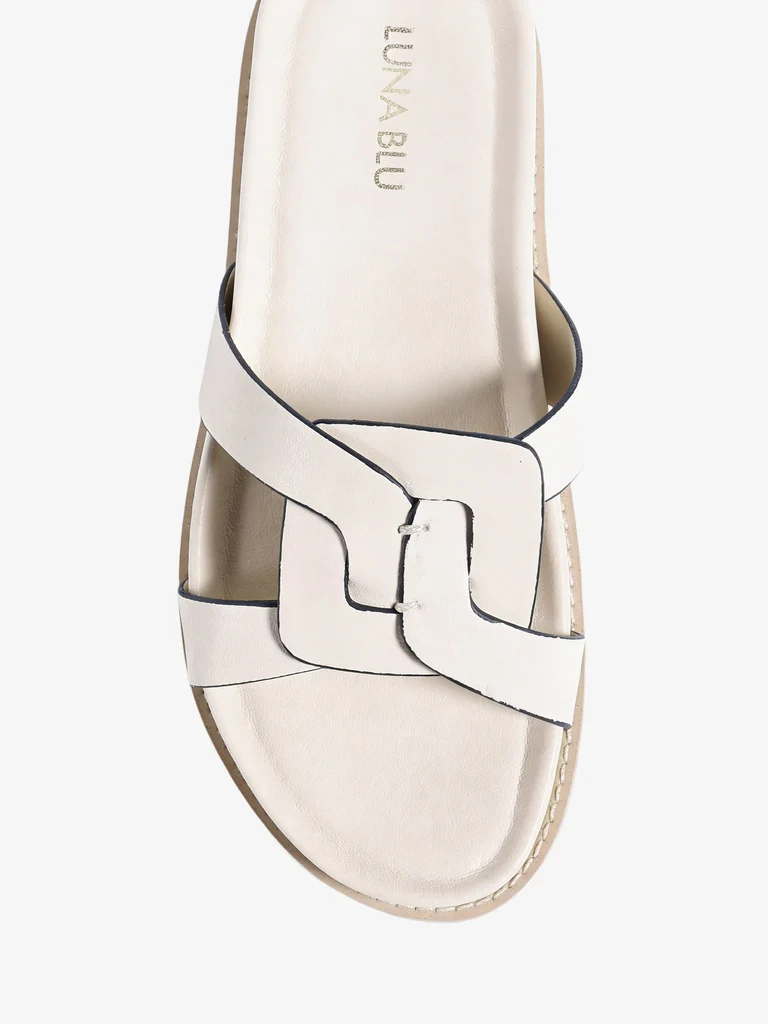 LUNA BLU Ivory Lock Pattern Flat Sandals - Image 2