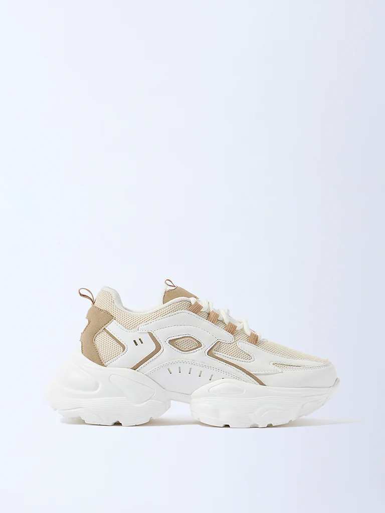 LUNA BLU Ivory Mesh Lace-Up Sneakers