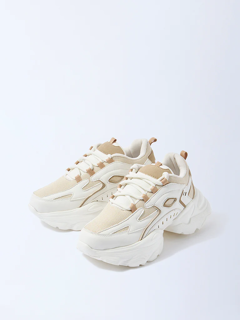 LUNA BLU Ivory Mesh Lace-Up Sneakers - Image 3