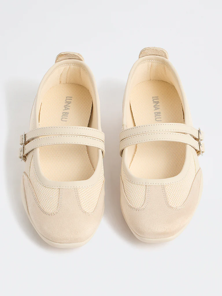LUNA BLU Ivory Mesh-Textured Mary Jane Shoes