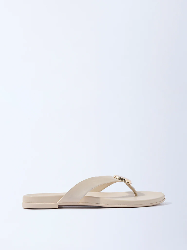 LUNA BLU Ivory Metal-Detailed Flip-Flops