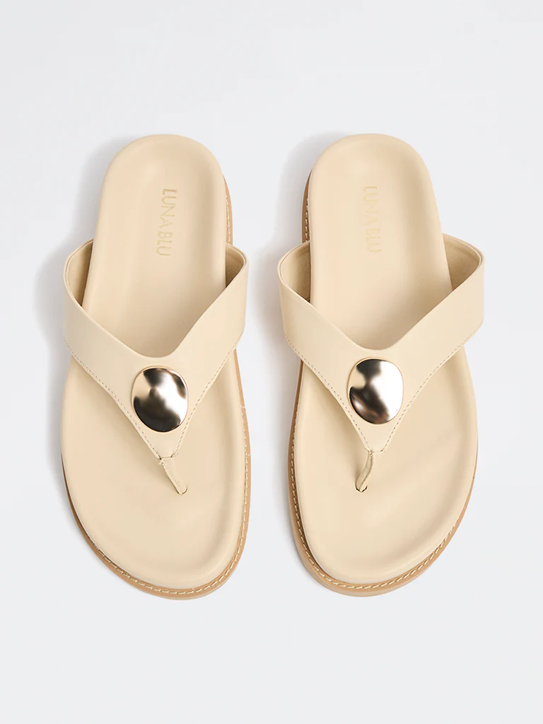 LUNA BLU Ivory Metal-Detailed Thong Strap Sandals - Image 3