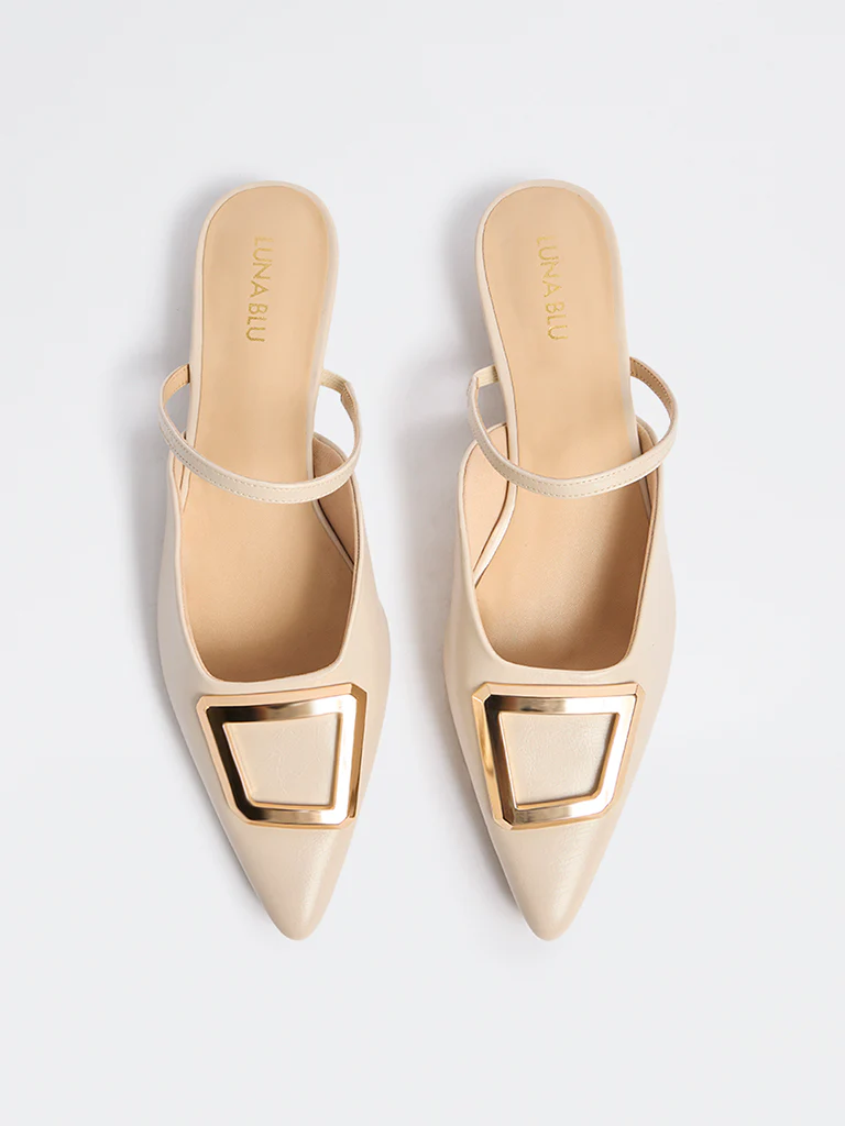LUNA BLU Ivory Metallic Detailed Slingback Shoes - Image 2