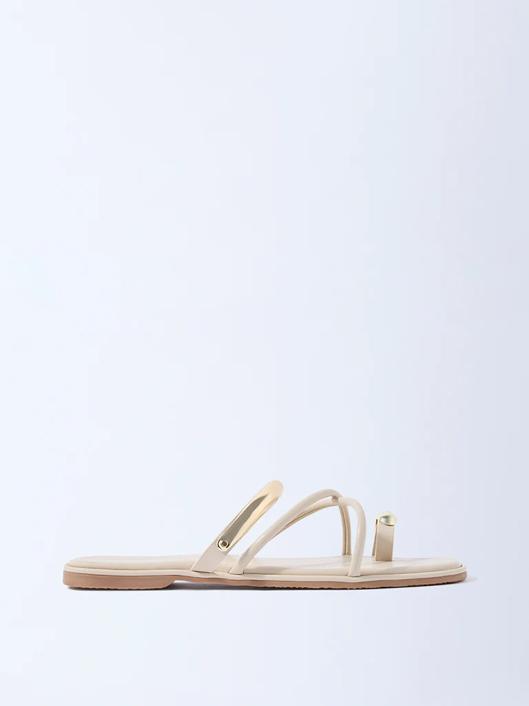 LUNA BLU Ivory Metallic Toe-Ring Sandals